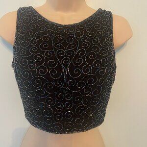 Vintage Beaded Crop Top Size Small Andretta Donatello 100% Silk Black Small Flaw
